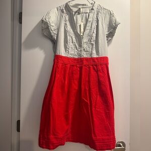 NEW! With TAGS! Maeve Dress Corduroy Bottom Ruffle Lace Pleated Cotton Top Sz12